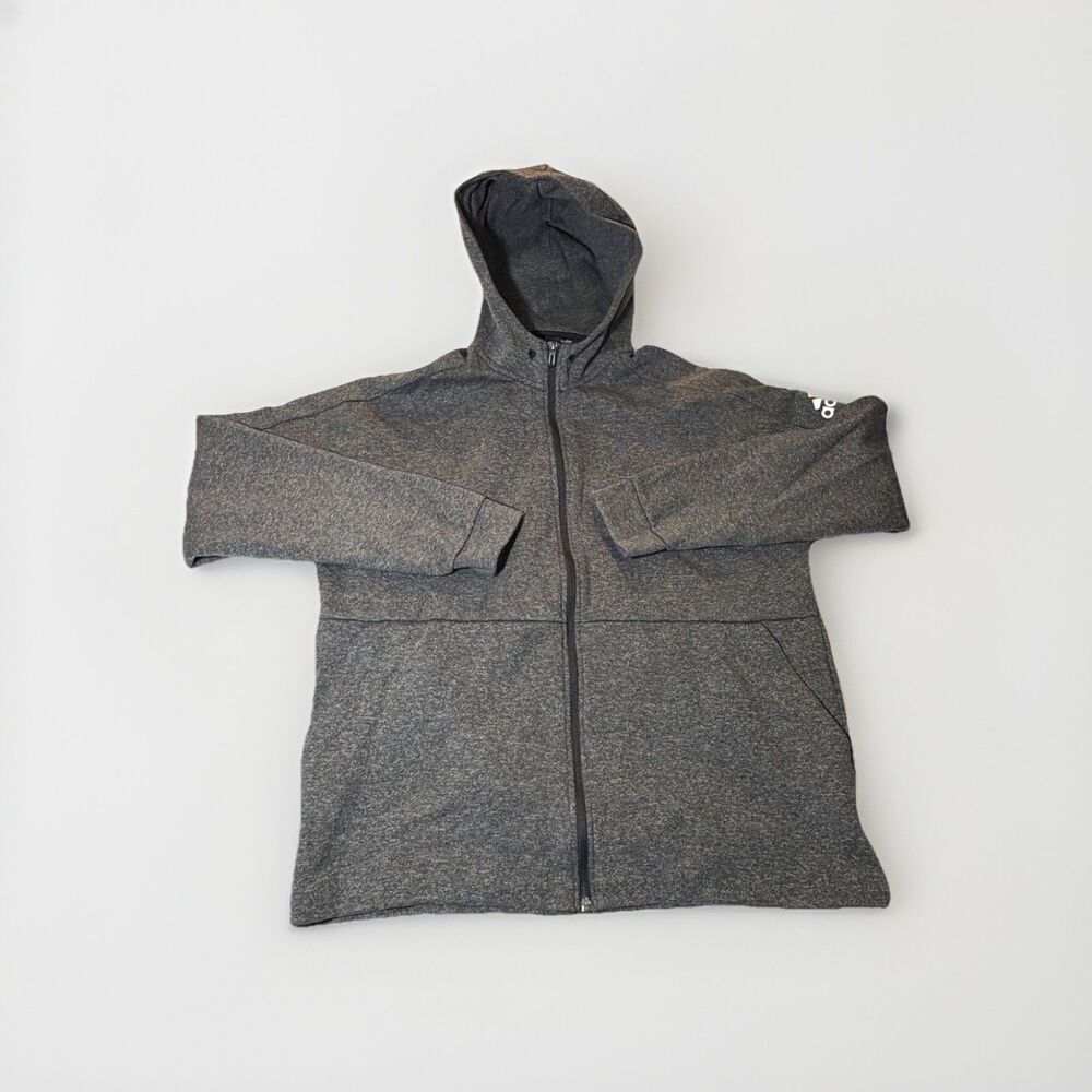 Adidas Hoodie Jacket Men’s XL Gray Full Zip Athletic Sweatshirt Logo